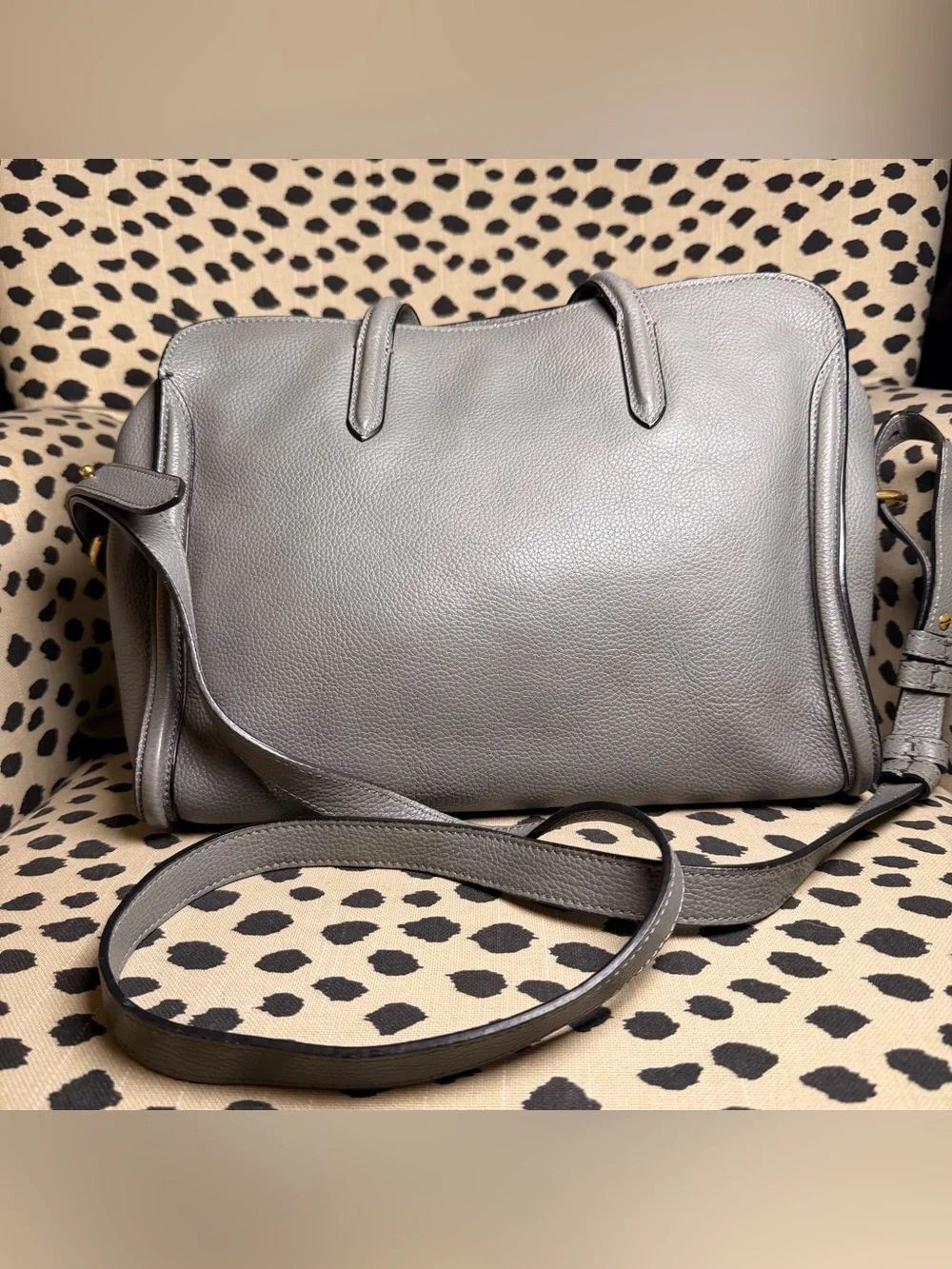 Alexander McQueen Gray Leather Satchel with Gold Skull Accent